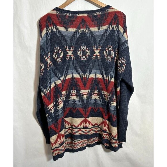 Chaps Womens Southwestern Knit Sweater L Blue Red 100% Cotton Aztec - Picture 3 of 6